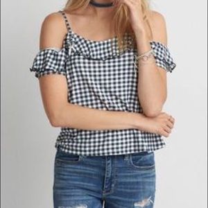 AE soft and sexy gingham top off the shoulder 💕